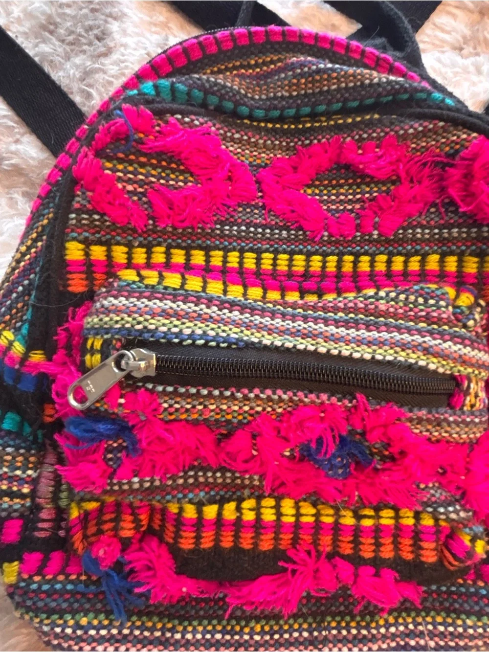 Boho Pink Multicolor Mini Backpack with Front Zip Pocket